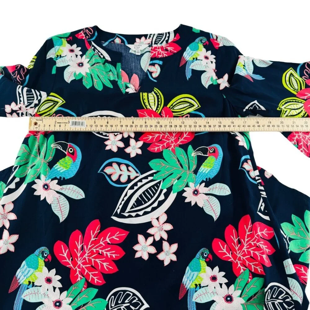 Crown & Ivy Petite‎ Floral Parrot Print Tunic Dress long Sleeve Size PS